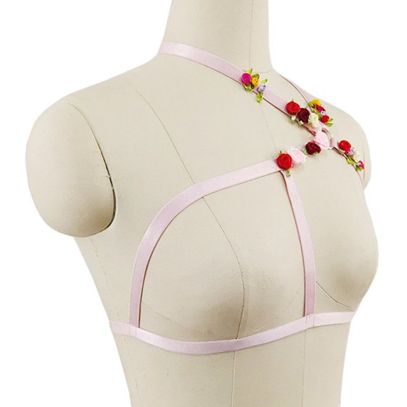 Brand New Pink Flower Harness Bra - Picture 3 of 3